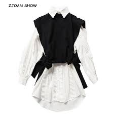 2019 New Women 2pcs 1 Set High Street Ruffles Wood Ears White Shirt Dress Lacing Up Black Knitting Sweater Vests Femme Vestido Dresses Aliexpress Shop online for casual dresses, stylish cocktail numbers, cute prom dresses and floaty maxi lengths. 2019 new women 2pcs 1 set high street ruffles wood ears white shirt dress lacing up black knitting sweater vests femme vestido
