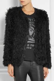 Black Knitted Shearling Jacket Ravn Shearling Jacket Collarless Jacket Jackets
