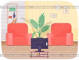 Home flat design with furniture, window, dog. Living Room Interior Design With Two Red Vector Clipart