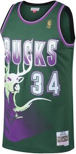 First introduced in 2016, the city edition jerseys are updated each year great lakes blue has been a secondary color for the bucks since 2015, but this is the first year it will be the primary. Amazon Com Outerstuff Ray Allen Milwaukee Bucks Nba Mitchell Ness Youth Throwback Swingman Jersey Clothing