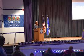 Hillhouse High School hosted an assembly to honor the service of veterans  participating in a Wreaths Across America convoy to Arlington National  Cemetery. Participants included students in JROTC, the Hillhouse  cheerleaders, and