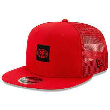 Men S New Era Scarlet San Francisco 49ers Shanahan Square Trucker 9fifty Snapback Adjustable Hat Snapback Hats San Francisco 49ers Hats For Men
