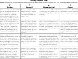 Reading Response Bingo Reading Response Reading Projects Choice Boards