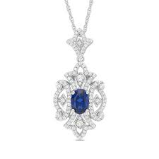 Oval Lab Created Blue And White Sapphire Vintage Style Pendant In Sterling Silver Zales Blue Sapphire Jewelry Pendant Indigo Jewelry