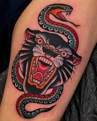 Panther Snake On Mike From Sicily Tnx Boldwillhold Tattoo Samuelebrig Traditional Snake Tattoo American Traditional Tattoo Old School Tattoo Designs