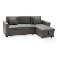 Canapé confortable en simili : Canape D Angle Convertible Simili Cuir 3 Places Taupe Avec Meridienne