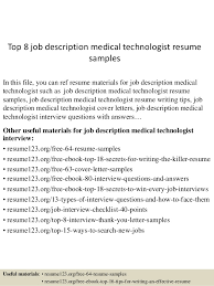 Top 8 Job Description Medical Technologist Resume Samples