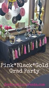 Black And Gold Graduation Decorations Click Through For Favor Table Ideas From This Black Gold Pink Graduation Party Read The Post And Pink Graduation Party Graduation Party Decor Graduation Party