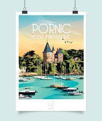 City Poster of Pornic, in France - Vintage but modern by La Loutre Size 42 x  59,4 cm - A2