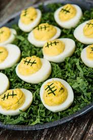 Football Deviled Eggs From Everyday Good Thinking The Official Blog Of Jessica Rybarczyk Beach With Images Superbowl Party Food Healthy Superbowl Snacks Bowl Party Food