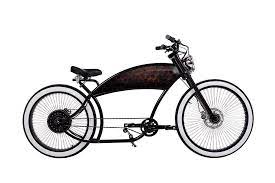 26 white walls, 15 rise bars, leather grips, drink holder, springer front end, 5 speed grip shift bike, bicycle, cruiser, chopper, bobber. El Jefe Electric Chopper Bike Bizze Bikes