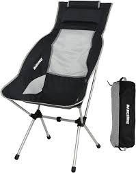 Amazon Com Marchway Lightweight Folding High Back Camping Chair With Headrest Portable Compact For Outdoor Camp Travel Picnic Festival Hiking Backpacking Black Sports Outdoors