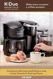Keurig K Duo Essentials Coffee Maker With Single Serve K Cup Pod And 12 Cup Carafe Brewer Black Walmart Com Coffee Maker Carafe Coffee