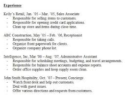 resume experience sample