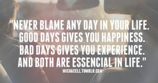 Never Blame Any Day In Your Life Good Days Gives You Happiness Bad Days Gives You Experience And Both Are Essencial Words Quotes Inspirational Quotes Words