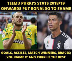 Teemu pukki and alex tettey have both recovered from illness and are available for norwich city's trip to sheffield united on saturday. Soccer Memes Pukki Vs Ronaldo Details Bit Ly 2ke8c3d Facebook