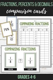 Comparing Fractions Decimals Percents Comparison Cards Worksheets Teaching Math Elementary Math Elementary Resources