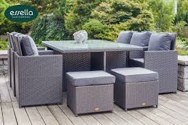 Essella Design Sitzgruppe Vienna Fur 6 Personen Flachgeflecht In Den Farben Grau Bicolor Braun Schwarz Weiss In Polyrattan Sitzgruppe Sitzgruppe Polyrattan