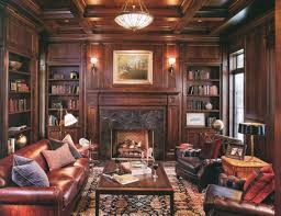 Note Sconces Fireplace Sofa And Chairs Home Library Design Home Library Rooms Traditional Family Rooms