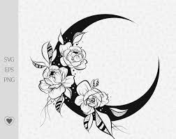 Download Flower Moon Svg Selestial Svg Crescent Moon Svg Floral Clipart Tshirt Design In 2021 Crescent Moon Tattoo Moon Tattoo Designs Floral Moon