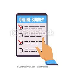 Survey of computer and internet use. Online Survey Tablet Computer With Test Form Cartoon Hand Selecting And Ticking Right Answers On Device Screen Canstock