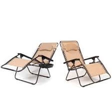 Belleze Xl Oversized 2 Pack Zero Gravity Chairs Patio Lounge Cup Holder Utility Tray Beige Zero Gravity Chair Patio Zero Gravity Chair Patio Chairs