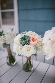 Peach White Mint Bouquet Roses Hydrangea Succulents Garden Roses Dusty Miller Ranunculus Just Wedding Flowers Wedding Bridal Bouquets Wedding Bouquets