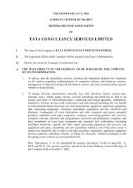 The documents may also go by different names. Memorandum And Articles Of Association Tata Consultancy Services