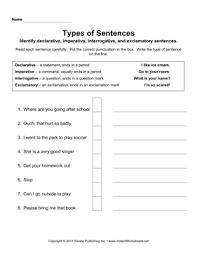 Our types of sentences worksheets define, describe and exemplify each of the four types in great detail. Sentence Types