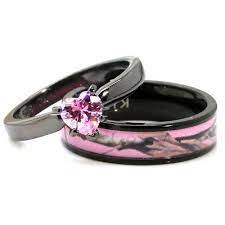 Black Plated Pink Heart Cz Camo Wedding Rings Bridal Engagement Set Camo Wedding Rings Cheap Wedding Rings Hunting Wedding Rings