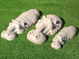 Set Of 3 Resin Hippos Gardening Gift Idea Outdoor Animal Etsy In 2020 Garden Ornaments Garden Gifts Sculptures