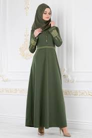 Nayla Collection Nayla Collection Kollari Nakisli Haki Tesettur Elbise 8183hk The Dress Elbise Musluman Modasi