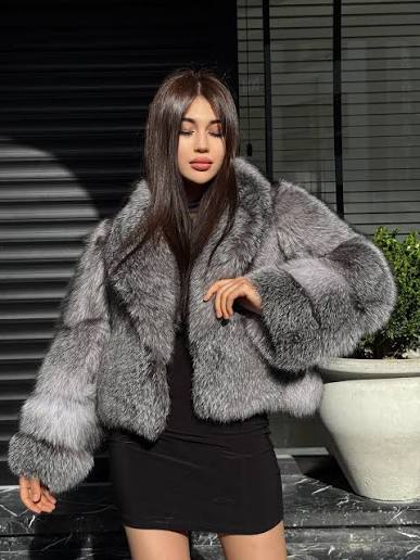 Scandinavian Faux Fur Exquisite Coat , Fox Cropped With Hood Skylar Luxury Innovative Blue Short Jacket