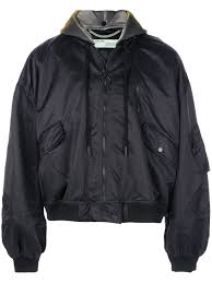 Black And White Varsity Jacket Womens Off White Oversized Hooded Bomber Jacket Farfetch Hooded Bomber Jacket Black Bomber Jacket Jackets