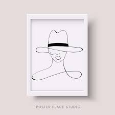Lady In Hat Printable Line Illustration Face Drawing Beauty Etsy Line Illustration Face Line Drawing Drawing Hats