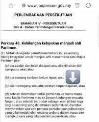 Perkara 152 perlembagaan iaitu berkaitan bahasa kebangsaan; Perlembagaan Persekutuan Dilanggar Bahagian Iv Bab 4 Badan Perundangan Persekutuan Perkara 48 Kehilangan Kelayakkan Menjadi Ahli Parlimen Rujukkan Perlembagaan Http Www Jpapencen Gov My Cat289562 Published Perkara48 Ma Html Dalam