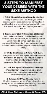 Jan 10, 2021 · 5 proven tips to manifest something overnight 1. How To Use The Powerful 55x5 Method To Manifest Your Every Desire Manifesting Methods Manifestation Affirmations