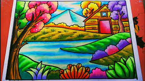 Karena semakin lama mewarnai pada kertas yang. Cara Menggambar Dan Mewarnai Pemandangan Alam Rumah Gunung Dan Danau Drawing Scenery Youtube