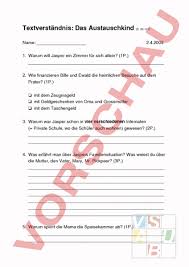 Das lesetagebuch ist meistens ein zusätzliches schulheft, das ausschließlich der lektüre gewidmet ist. Arbeitsblatt Das Austauschkind Prufung Textverstandnis2 Deutsch Leseforderung Literatur
