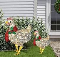 Light-Up Chicken with Scarf Holiday Decoration, Small/Large Metal Chicken  Christmas Ornaments Battery Powered & 50 Mini Lights, Spring Rooster Animal  ...