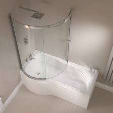 April P Shape Shower Bath With Front Panel And Enclosed Bath Screen 1700 X 700mm Cloud9 Bathroom Bathroom Shower Design Bathroom Shower Panels Small Bathroom