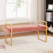 Meridian Furniture 111pink Olivia Pink Velvet Bench On Gold Stainless Frame Painted Bedroom Furniture Meridian Furniture Furniture