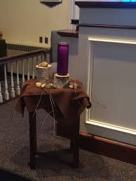 This Image Is Tilted But You Can See That Gorgeous Purple Pillar Candle Sitting On The Worship Stat Purple Pillar Candles Pillar Candles Worship Art