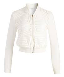 lucy paris white geometric contrast bomber jacket women