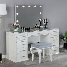 You can select the the table features a solid 10mm tempered clear glass top that easily seats four to six of your. Furniture Of America Foa Dk5682wh 3 Pc Rosdorf Park Sheffield Valentina Luminous White Finish Wood Make Up Bedroom Vanity Set