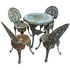 Garden cast iron bench set patio outdoor chair table grape vintage 19 31 g cast iron patio set. Vintage Victorian Five Piece Cast Iron Outdoor Patio Set At 1stdibs