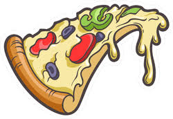 Cartoon Pizza Slice Sticker Pizza slice vector illustration cartoon style with pepperoni and melting cheese.