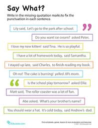 Quotation Marks Say What Worksheet Education Com Teaching Dialogue Writing Lessons Teaching Writing