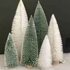 By paige russell in living christmas. Bristle Fir Tree Decorations Table Top Christmas Scene Green White Glitter Wire Ebay