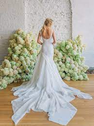 Belvedere Crepe And Satin Faced Organza Fit And Flare Gown By Carol Hannah 5 Jpg Wedding Dresses Simple Wedding Dress Beach Wedding Dress Flowy